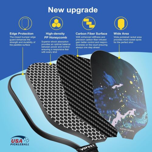Pickleball Paddles Set of 2, USAPA Approved 99.99% Carbon Fiber Pickleball - Picture 2 of 7