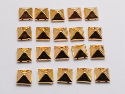100 Gold Tone Metallic Rock Punk Square Pyramid Rivet Acrylic Stud Beads 10X10mm - Picture 7 of 12