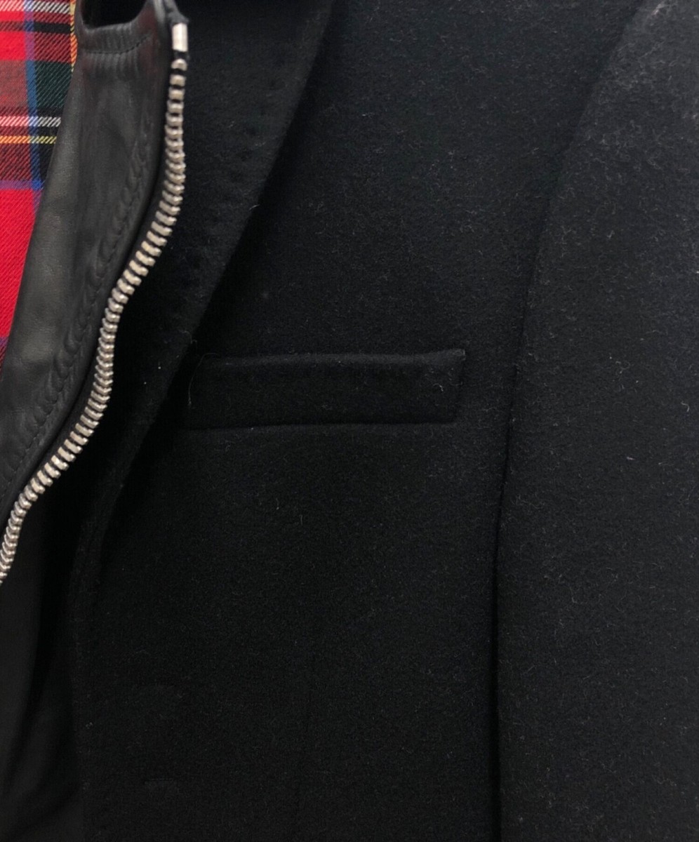DSQUARED2 Leather switching wool long coat Size: 48 Black Men | eBay