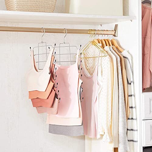 TomCare 4-Pack Closet Organizers - 2 Tank Top Hangers & 2 Legging Hangers With 20 Clips, Pink