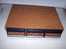 BROWN WOODGRAIN STORAGE CASE FOR CASSETTE TAPES HOLDS 42 TAPES 8