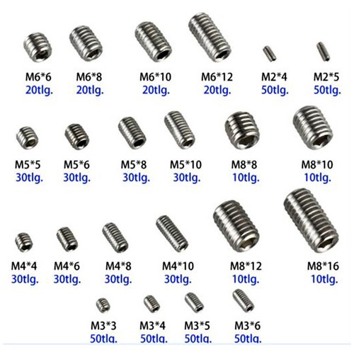 666stk Madenschrauben Set Metrisch Schrauben Gewindestifte Sortiment Box M2~M8 - Bild 7 von 10