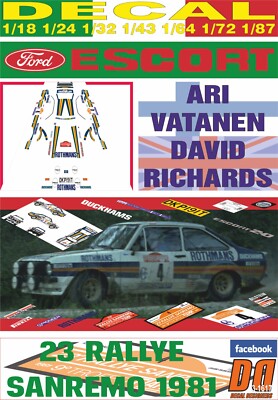 DECAL FORD ESCORT RS 1800 MK II A.VATANEN R.SANREMO 1981 7th (01)