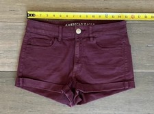 American Eagle Women's Hi Rise Shortie Jean Shorts Super Stretch Size 6 Maroon