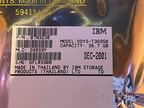 IBM DDYS-T36950 36.7GB 10K SCSI 80-PIN 07N3230 New factory sealed! - Afbeelding 3 van 3