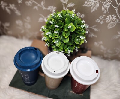 Starbucks Reusable Hot Cup Set Of 3/ 16oz/Red Metallic & Gold