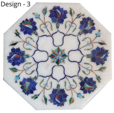12'' white antique Marble Center corner Table Top Inlay lapis malachite w3