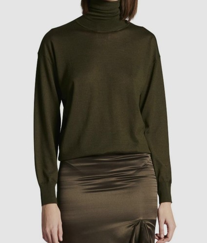 $1390 Tom Ford Women Green Cashmere Silk Turtleneck Pullover Top Sweater Size XS