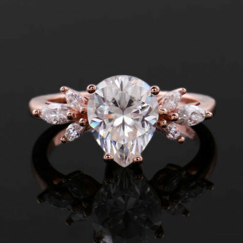 2.00Ct Pear Cut Moissanite Engagement Wedding Ring 14K Solid Rose Gold - Picture 1 of 9