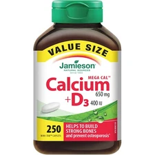 Jamieson Mega Cal™ Calcium 650 mg + Vitamin D3 400 IU VALUE SIZE 250 pcs NEW
