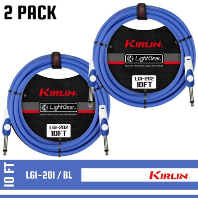 Kirlin 10 FT Guitar LightGear Instrument Cable BLUE ST./SAME LGI-201/BL 2 PACK