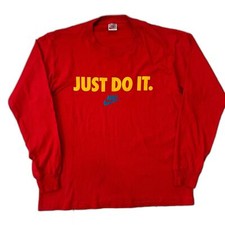 Vintage 80s Nike Just Do It Swoosh Logo Red Long Sleeve Size L USA
