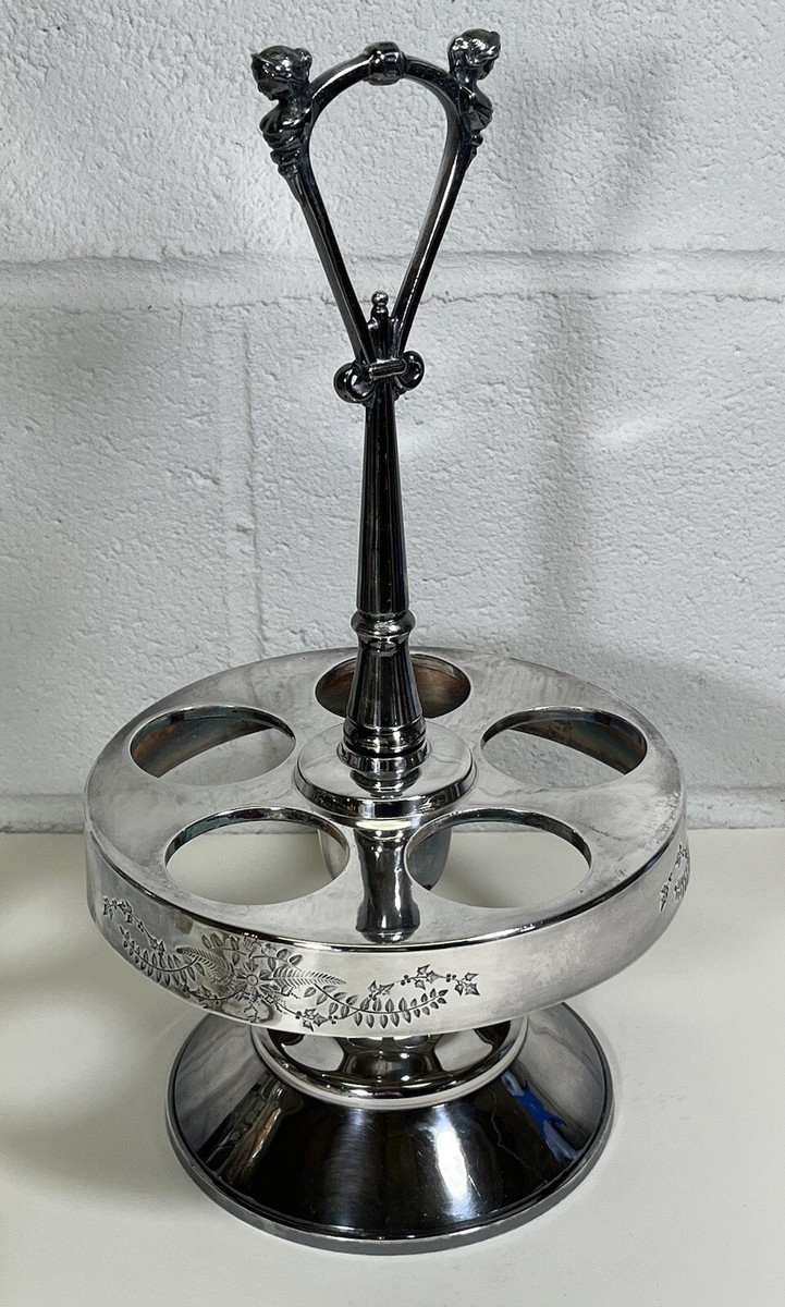 Antique Wilcox Silver Plate Rotating 5 Condiment Cruet Set #533
