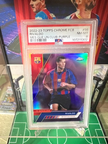 2022-23 Topps Chrome Barcelona RIVALDO 3/15 PURPLE REFRACTOR #98 PSA 8 NM-MT - Picture 4 of 16