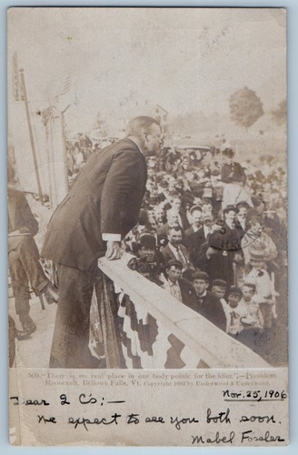 1906 Präsident Roosevelt politischer Blasebalg fällt Vermont VT RPPC Foto Postkarte