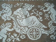 Victorian trim edged Filet net lace figural Goddess with cupids 30"x5"