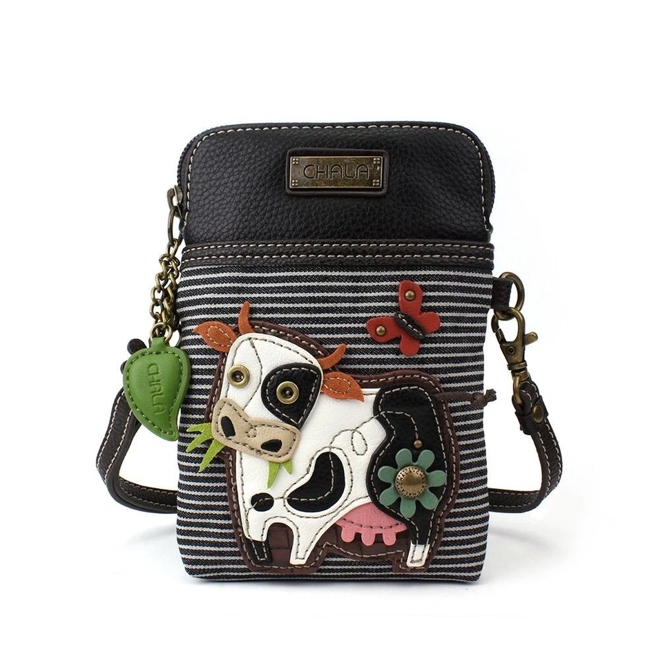 NEW CHALA BLACK WHITE STRIPE COW CELL PHONE CROSSBODY PURSE ADJUSTABLE STRAP