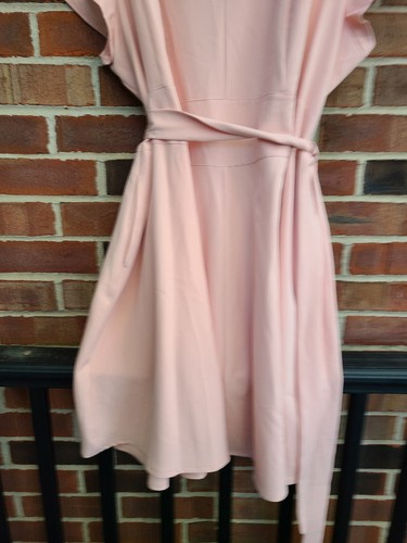 Lane Bryant Womens Size 26 Pink Peach V-Neck Belted Fit Flare Dress - Picture 7 of 12