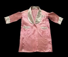 Vintage Mid Century Shiny Pink Satin Robe Size 4-5 White Cord Trim Sleepwear