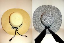 NWOT Lot of 2 Floppy Wide Brim Sun Beach Paper Straw Hats 16.5" Headband Elegant