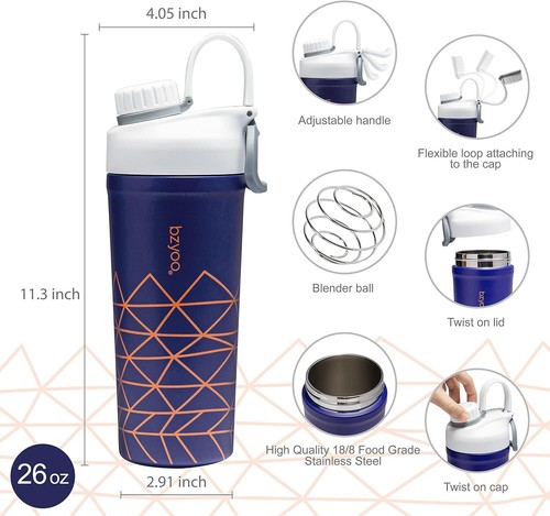 26 oz. Shaker Bottle Stainless Steel Double Wall keep cold Set of 2 - Afbeelding 31 van 33