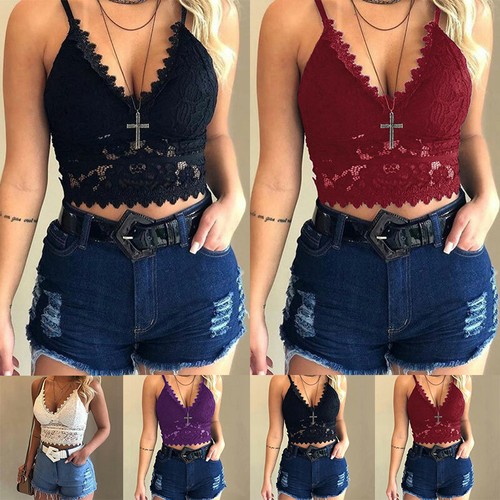 Women Sexy Vest Corset Lace Bra Lingerie Camisole Tank Crop Tops T-shirts Blouse - Picture 4 of 16