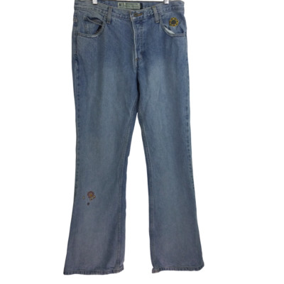 American Eagle Outfitters Womens Embroidered Wide Leg Light Blue Denim Jeans 10
