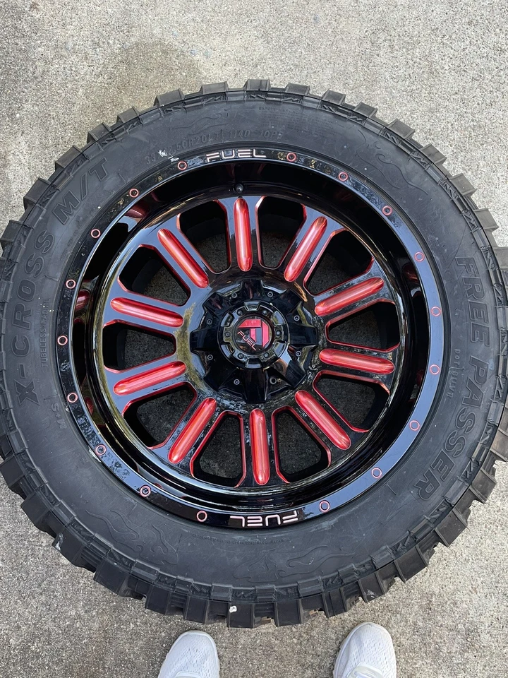 rims, fuel, off road rims, red and black, 20X12, 5 Set Rims, 6 lug nut rims, - Image 3 of 4