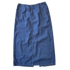 Liz Claiborne Denim Maxi Skirt Elastic Waist Back Slit Blue Jean 33 in Waist
