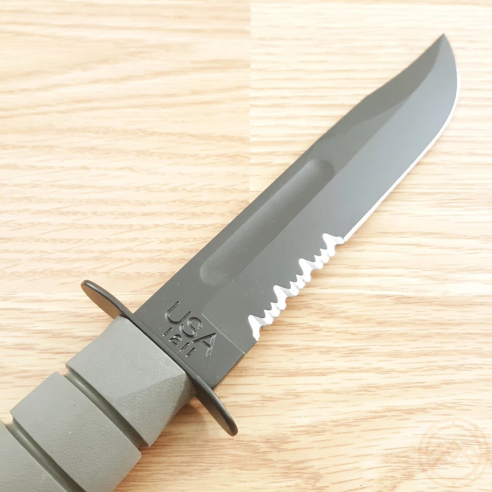 Cuchillo fijo de lucha KA-BAR 7" 1095HC hoja de acero al carbono mango de goma verde Foto 3 de 4