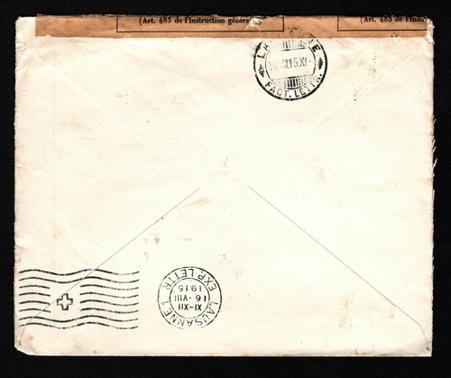 OPC 1915 France Paris to Switzerland Multi Censor - Picture 2 of 2