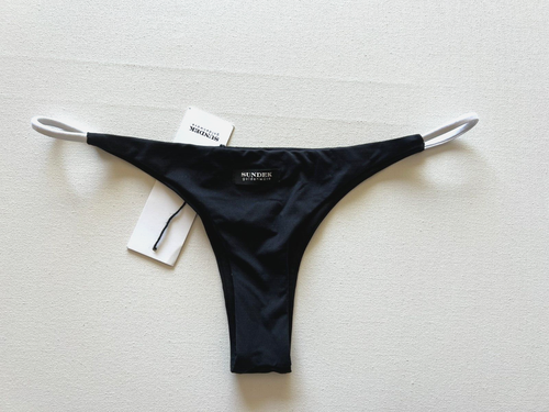 NUOVO SUNDEK costume da bagno bikini fondo taglio brasiliano bianco e nero logo schiena donna piccolo - Foto 2 di 5