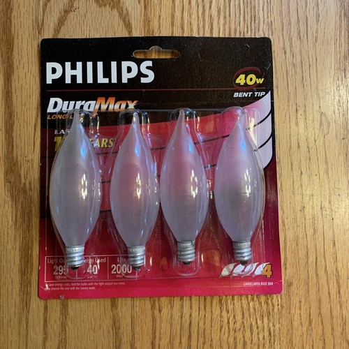 Phillips Dura Max 4 Birnen 40W Flammenspitze mattiert BA9 Form Kandelabersockel Neu im Karton