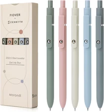 FIOVER 5Pcs Gel Pens Quick Dry Ink Pens Fine Point Premium Retractable Rolling B