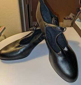 black t strap character shoes