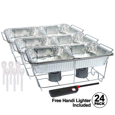 24 Pc Disposable Aluminum Chafing Dish Buffet Party Set With Free Handy Lighter
