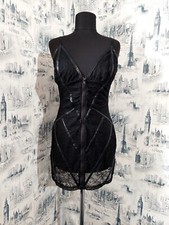 Cottelli Colection Sexy Chemise Size L Black Floral Lace Full Zip Vinil Details 