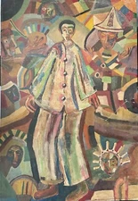 RUSSIAN PRIMITIVIST FRANCE EARLY 20TH CENTURY AUTHENTIC OIL ON CARDBOARD AVANT-GARDE