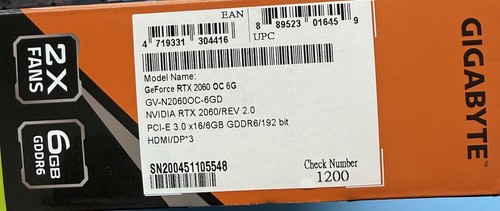 Gigabyte RTX 2060 OC 6GB - buen estado - con embalaje original - Imagen 6 de 8