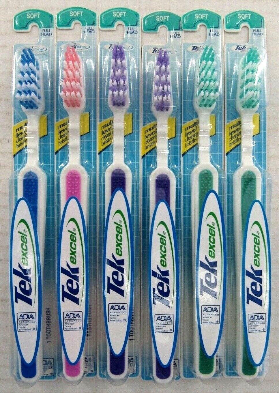 TEK Excel 12 Full Head SOFT Toothbrush Curved Handle Easy Gr