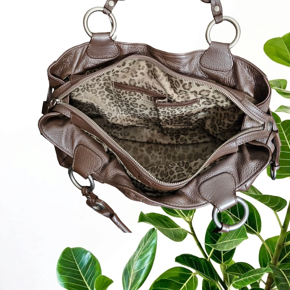 Bolso de Hombro Perlina Cuero Marrón Grande Cartera Astilla Herrajes Foto 4 de 4