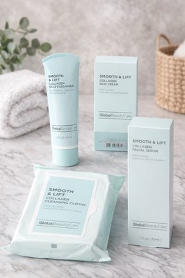 Set Global Beauty Care Smooth & Lift Collagen Skincare Set Cleanser Serum Wipe