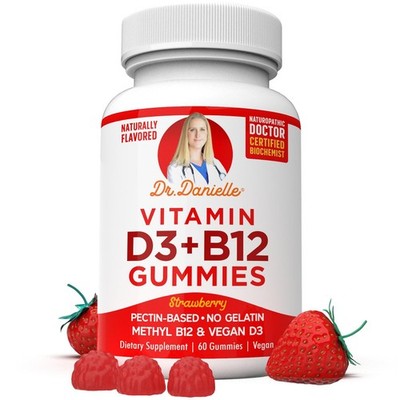 Vitamin D3, B12 Gummies by Dr. Danielle, Vegan Daily Supplement for Adults & ...