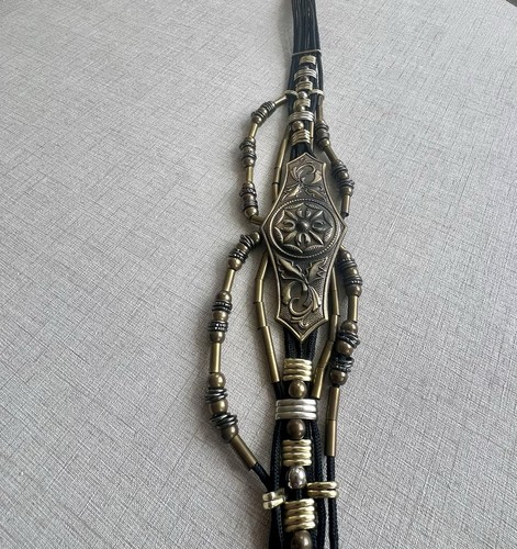 Vintage Tribal style Metal & Cord Belt 7 Strands, 40” Long , Boho Chic. - Foto 4 di 8
