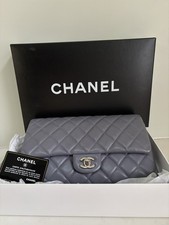 EUC 100% AUTH Chanel Lavender Gray Leather Single Flap Handbag w/Chain