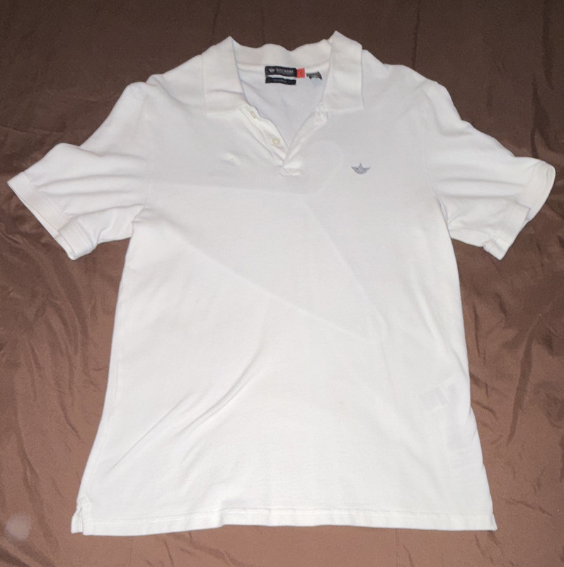 Dockers Men's M White Solid Slim Fit Short Sleeve Collared Knit Polo Button Logo