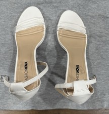Fashion Nova White Strappy Block Heel Sandals Clear Ankle Strap Open Toe