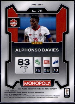 Alphonso Davies #78 2026 Panini Prizm Monopoly FIFA World Cup Red 