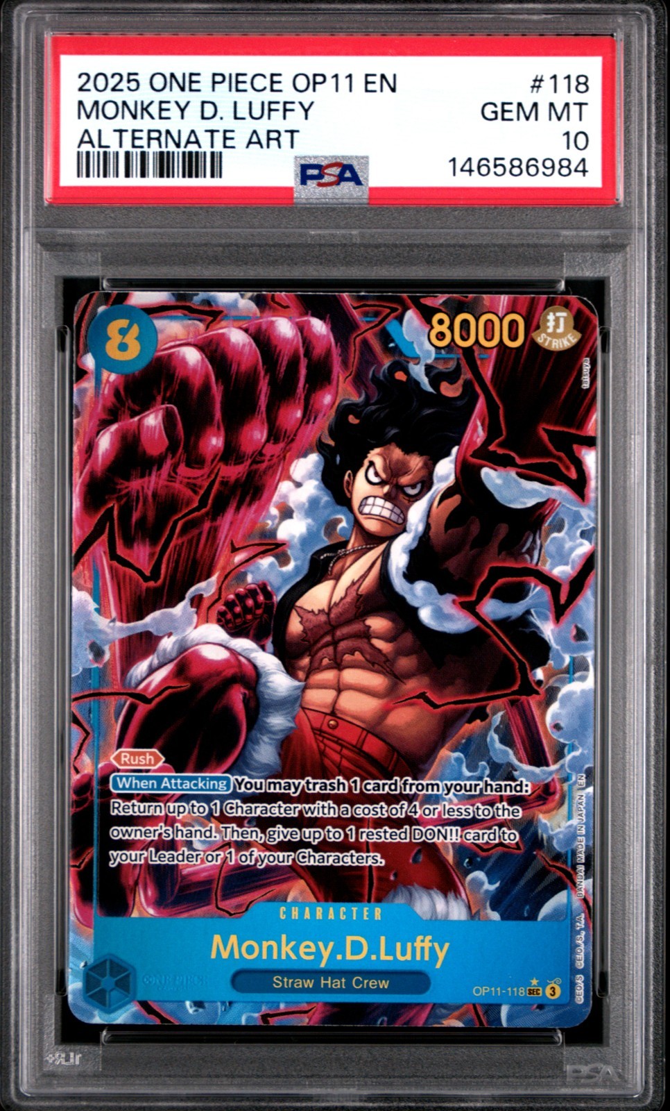 One Piece Monkey D Luffy Divine Speed Alternate Art OP11-118 PSA 10 Gem Mint