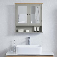 Priano Bathroom 2 Door Wall Mount Mirror Cabinet Unit Strorage With Shelf Grey